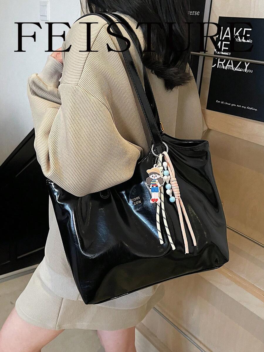 Large Capacity Daily Commute Shoulder Bag, Fashion Tote Bag, Magnetic Closure, Sold With Pendant, Suitable For Daily Outings, Dating, Commuting