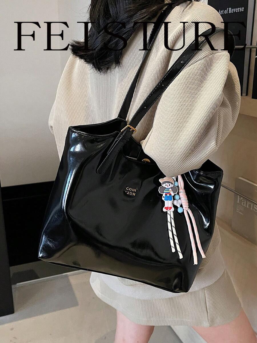 Large Capacity Daily Commute Shoulder Bag, Fashion Tote Bag, Magnetic Closure, Sold With Pendant, Suitable For Daily Outings, Dating, Commuting