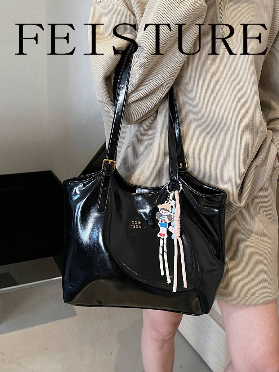 Large Capacity Daily Commute Shoulder Bag, Fashion Tote Bag, Magnetic Closure, Sold With Pendant, Suitable For Daily Outings, Dating, Commuting