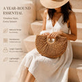 Women's Summer Fall Essential Rattan Tote Bag, Handwoven Half Moon Straw Handbag, Large Capacity Boho Chic Shoulder Bag, Lightweight Shopper Purse