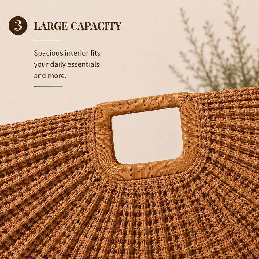 Women's Summer Fall Essential Rattan Tote Bag, Handwoven Half Moon Straw Handbag, Large Capacity Boho Chic Shoulder Bag, Lightweight Shopper Purse