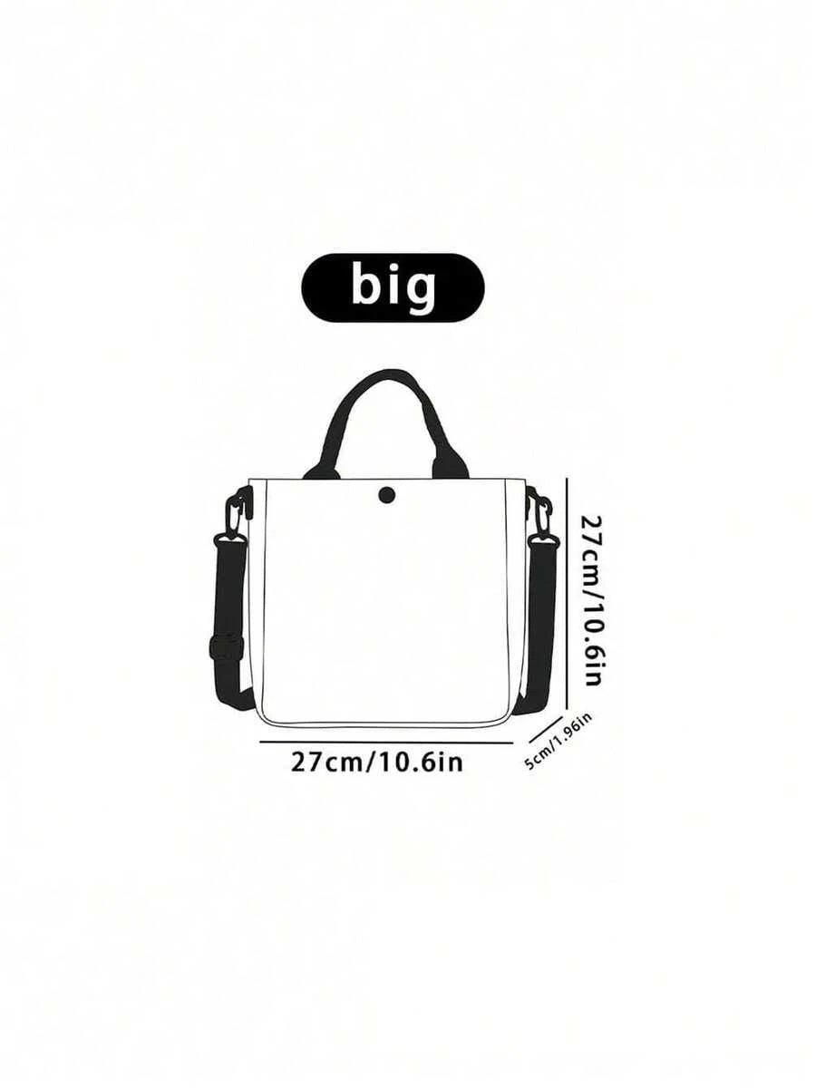 1pc Random Patterns Canvas Tote Set,2-In-1 Bag With Detachable Strap,Main Bag+Mini Pouch,3 Carry Ways,Large Capacity For Student Work Travel Daily Use