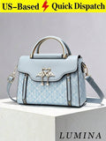 Light Blue Geometric Print Swan Rhinestone Pendant Top Handle Crossbody Bag For