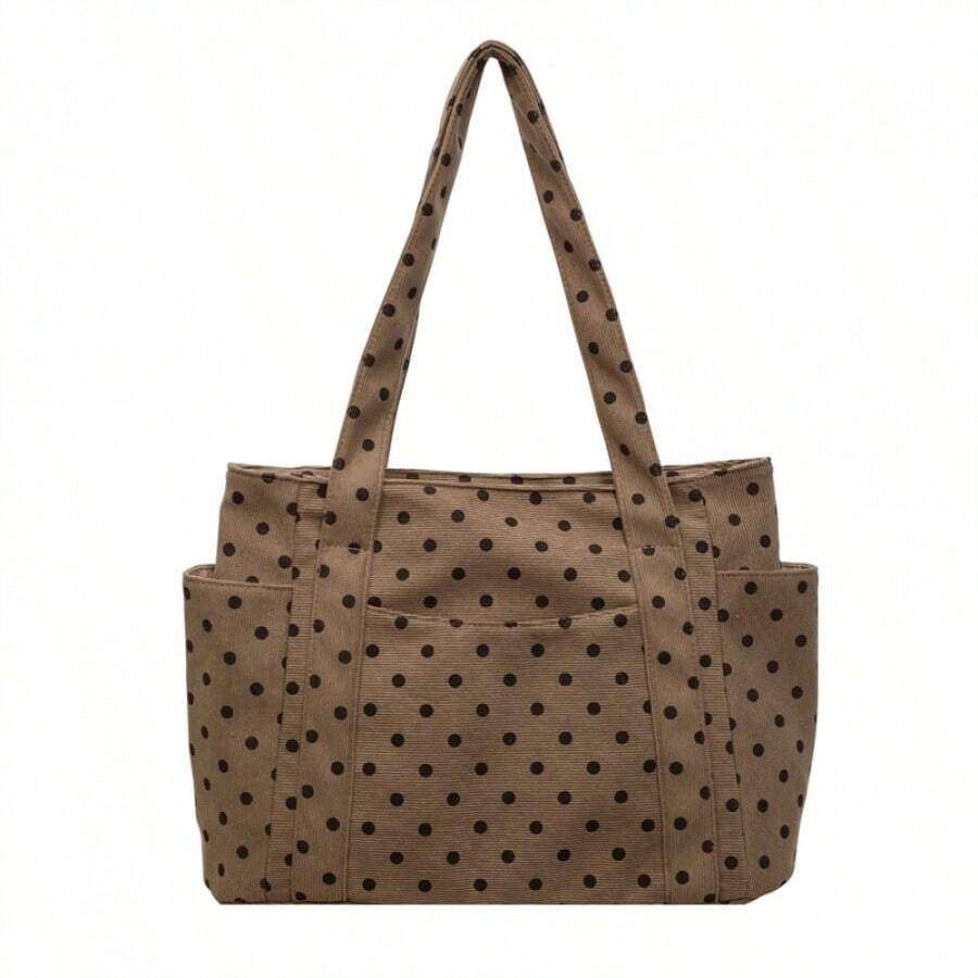 Polka Dot Canvas Tote Bag Large Multi‑Pocket Casual Daily Shopping Work Women Shoulder Handbag