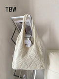 Women's Crochet Handbag, Hollow Out Solid Color, Vacation Style