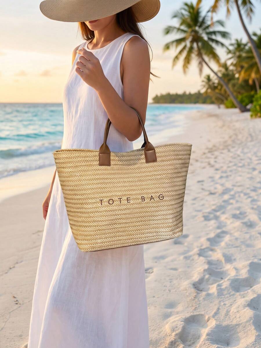 New Fashionable Woven Straw Tote Bag Multifunctional Purse Beach Vacation Handbag Back To School Travel Essentials Birthday Gift Cruise Essential