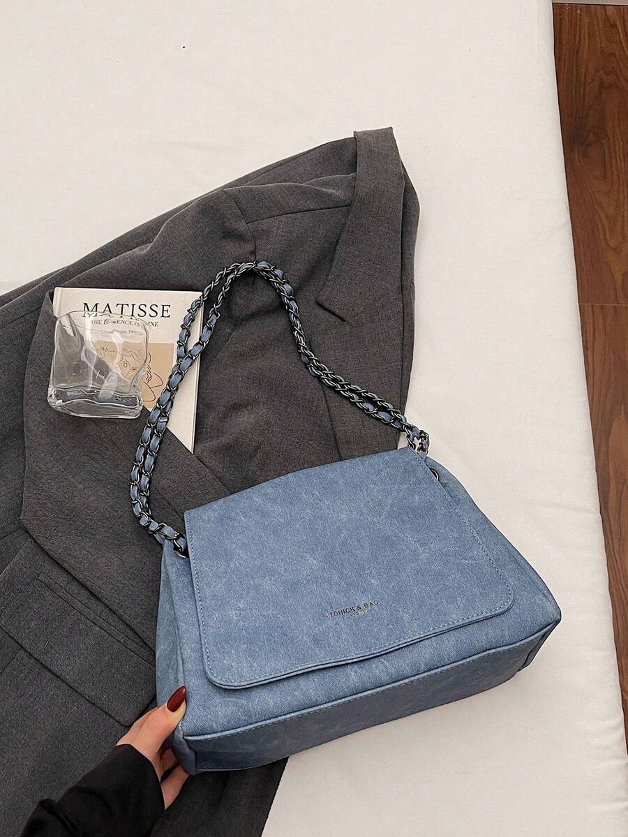 Elegant Solid Color Chain Bag, Women's 2026 New Textured Flap Large Capacity Commuter Shoulder Crossbody Bag