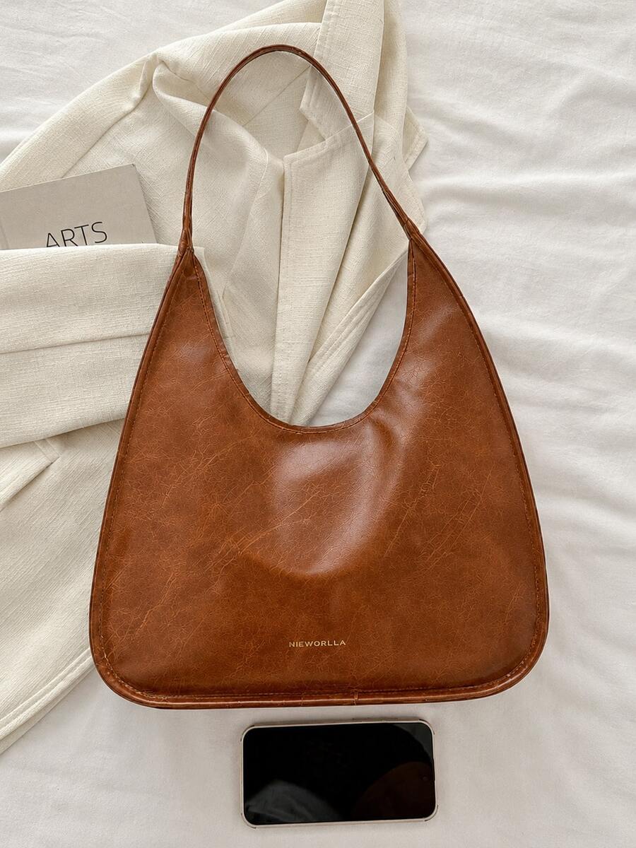 Women Brown Hobo Shoulder Bag, Soft Faux Leather Embossed Underarm Purse, Large Capacity Slouchy Crescent Handbag For Work, Travel, Daily Use