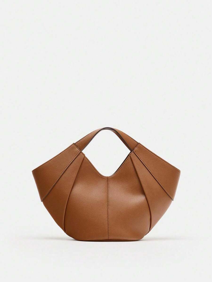 1pc Women's Minimalist Mini Tote Bag, Mini Shopping Bag, Decorated With Contrast Piping, Featuring Dual Woven Handles And Detachable Crossbody NBQ5