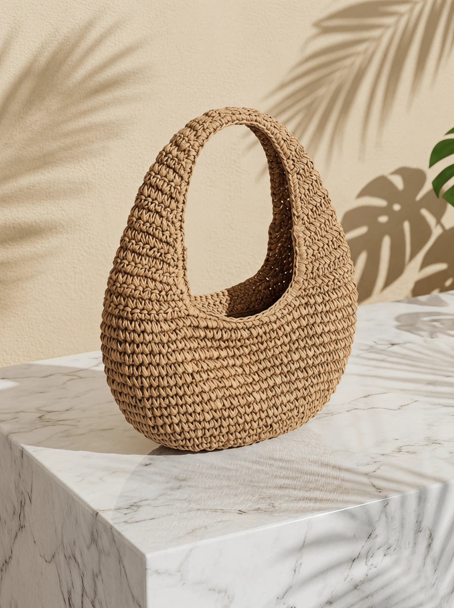 CAJUNI Fashionable Minimalist Handmade Straw Shoulder Tote Bag For Women, Summer, Straw Bag