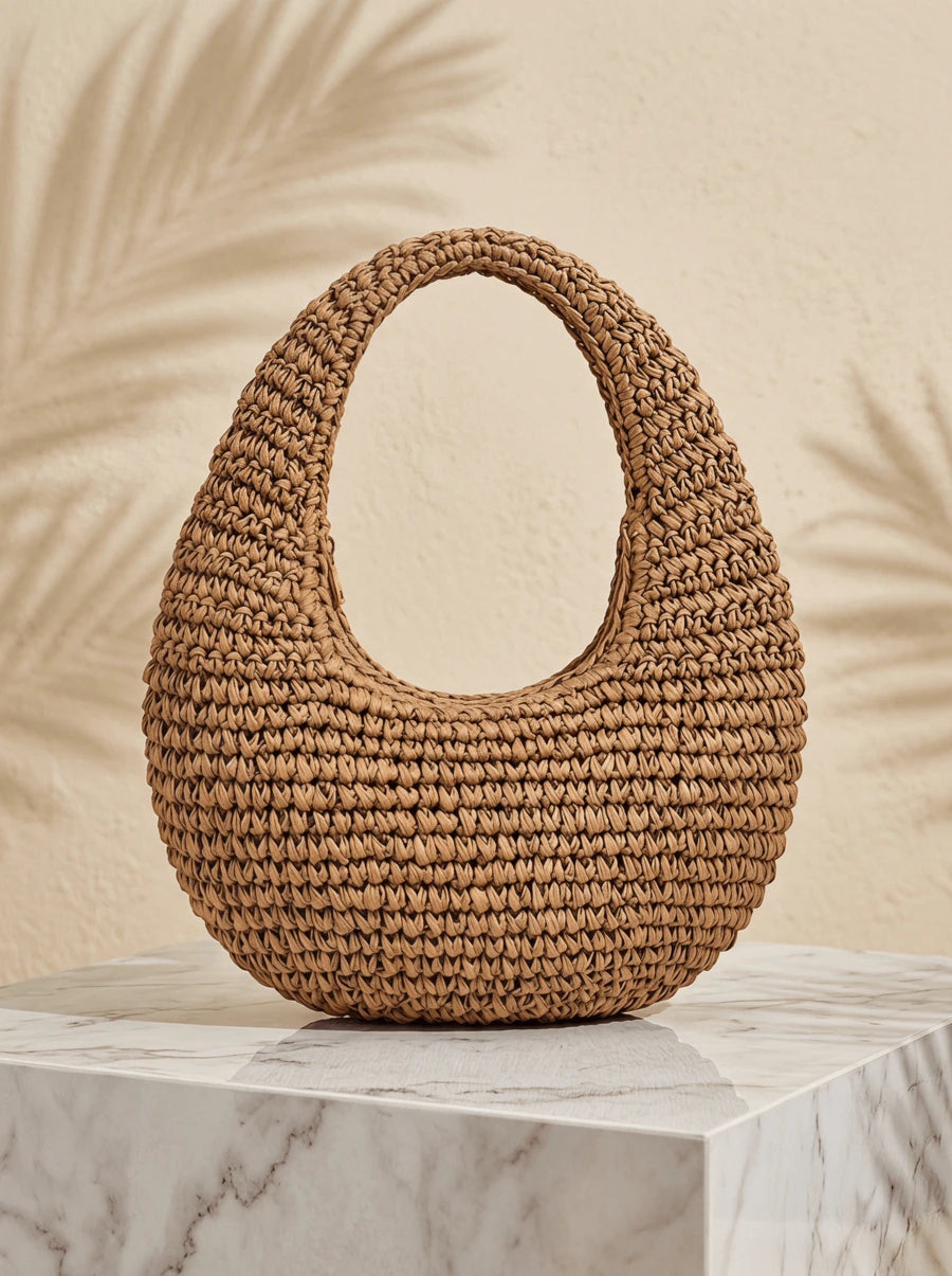 CAJUNI Fashionable Minimalist Handmade Straw Shoulder Tote Bag For Women, Summer, Straw Bag