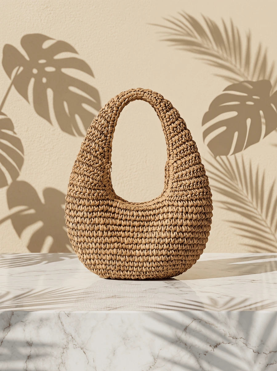 CAJUNI Fashionable Minimalist Handmade Straw Shoulder Tote Bag For Women, Summer, Straw Bag
