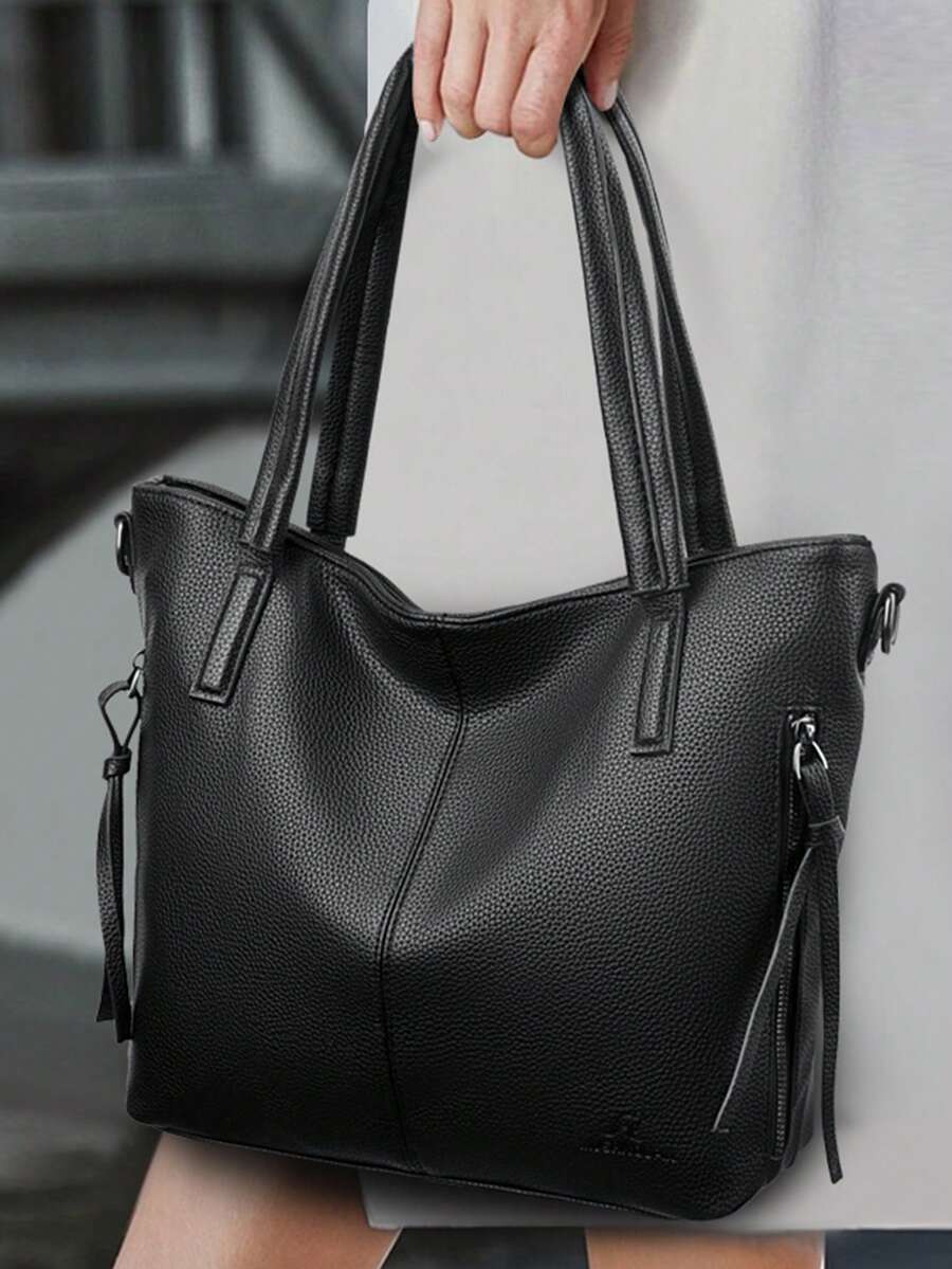Large Capacity Women's Crossbody Shoulder Bag 2026 New Commuter Tote Bag Elegant PU Leather Litchi Texture Handbag