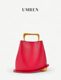 Small Tote Bag This Stylish And Minimalist Women's Handbag/Bucket Bag Is PU Material And Features Metal Handles And An Adjustable Shoulder Strap