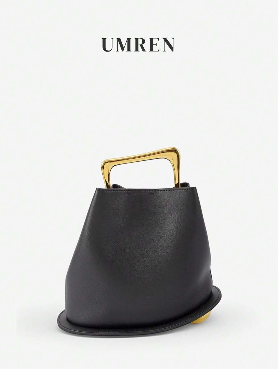 Small Tote Bag This Stylish And Minimalist Women's Handbag/Bucket Bag Is PU Material And Features Metal Handles And An Adjustable Shoulder Strap