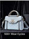 Light Blue Geometric Print Swan Rhinestone Pendant Top Handle Crossbody Bag For