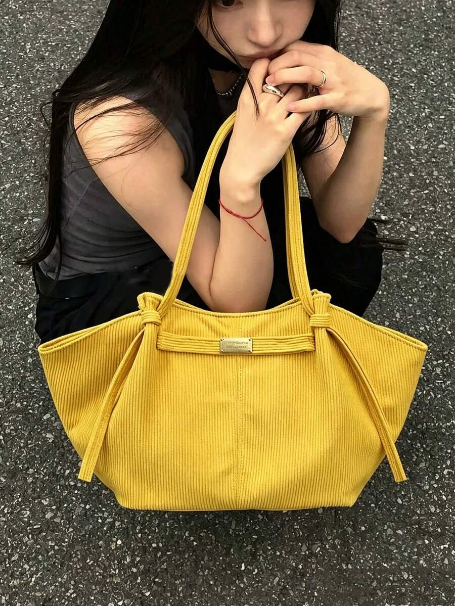 Japanese & Korean Style Ins Commuter Daily Shopping Tote Bag, Large Capacity Minimalist Fashion Handbag, New Vintage Niche Design Shoulder Bag, Premium Underarm Tote