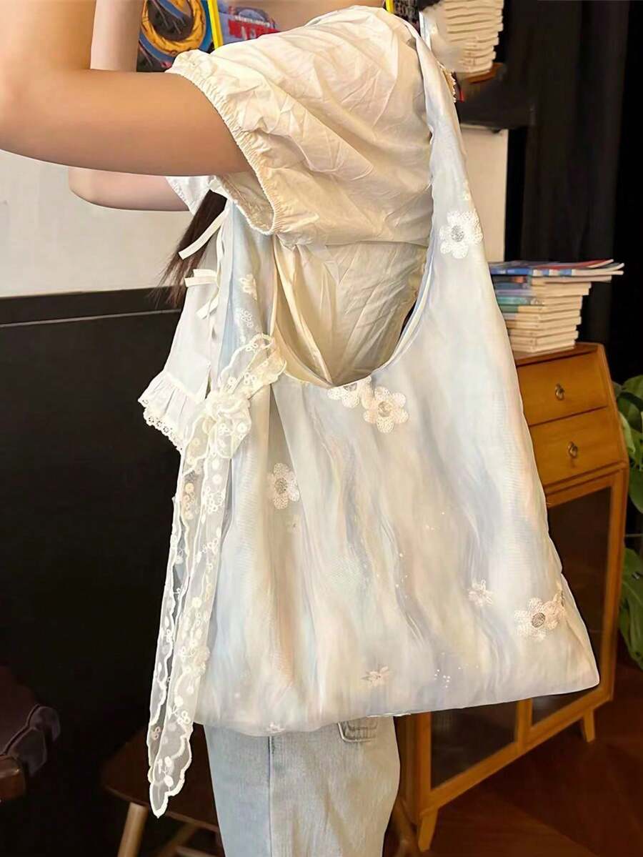 Niche Design Ins Commute Outing Daily Shopping Chinese Style Embroidery Artistic Fresh Fairy Fabric Bag Shoulder Handbag Underarm Large Capacity Tote Bag Vest Bag