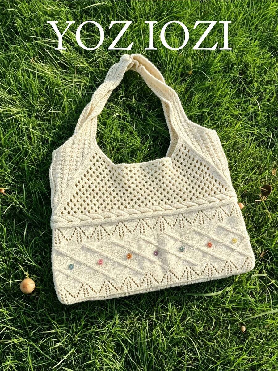 Back To School Korean Style Large Capacity Woven Shoulder Underarm Tote Bag For Women, Campus Use, Foldable, Suitable For College Students, Commuting And Outings, Student Tote Bag