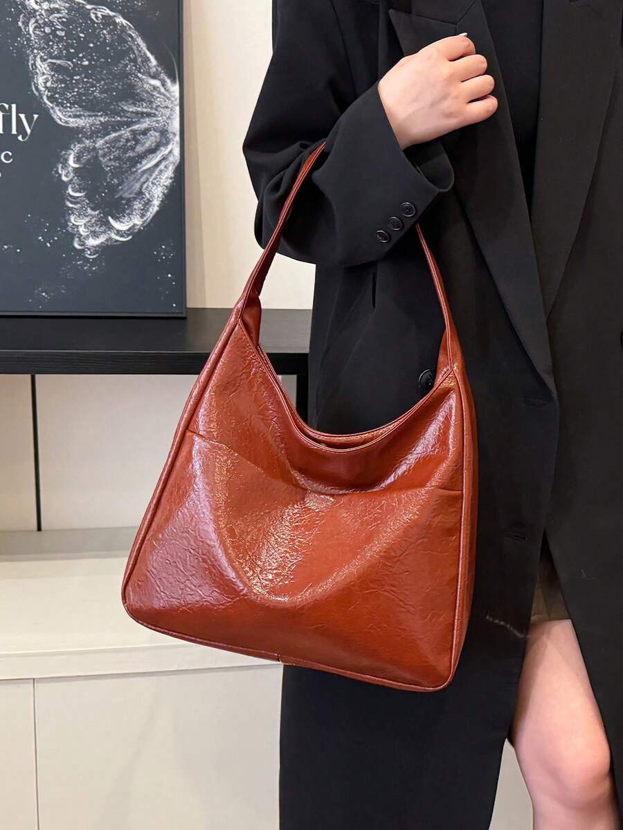Autumn/Winter New Shoulder Tote Bag, Minimalist Solid Color Versatile Large Capacity Storage Shoulder Bag/Commuter Bag