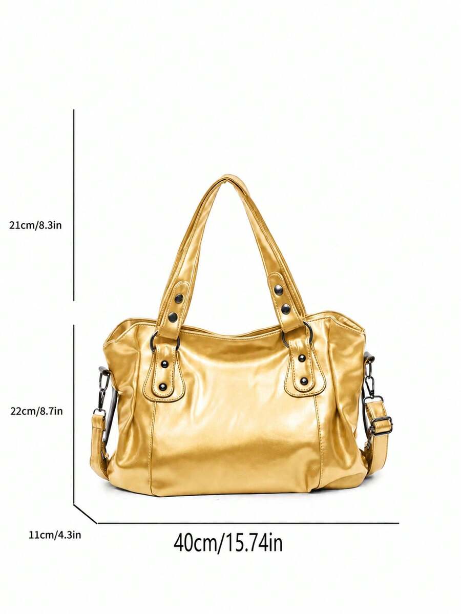 Minimalist Solid Color All-Match Style, Metal Rivet Reinforced Shoulder Strap, With Adjustable Extendable Crossbody Strap. Soft And Relaxed Body, Versatile Style, Can Be Freely Matched With Various Ch