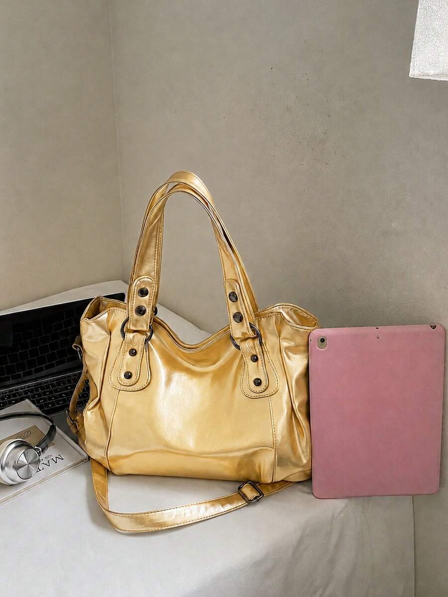 Minimalist Solid Color All-Match Style, Metal Rivet Reinforced Shoulder Strap, With Adjustable Extendable Crossbody Strap. Soft And Relaxed Body, Versatile Style, Can Be Freely Matched With Various Ch