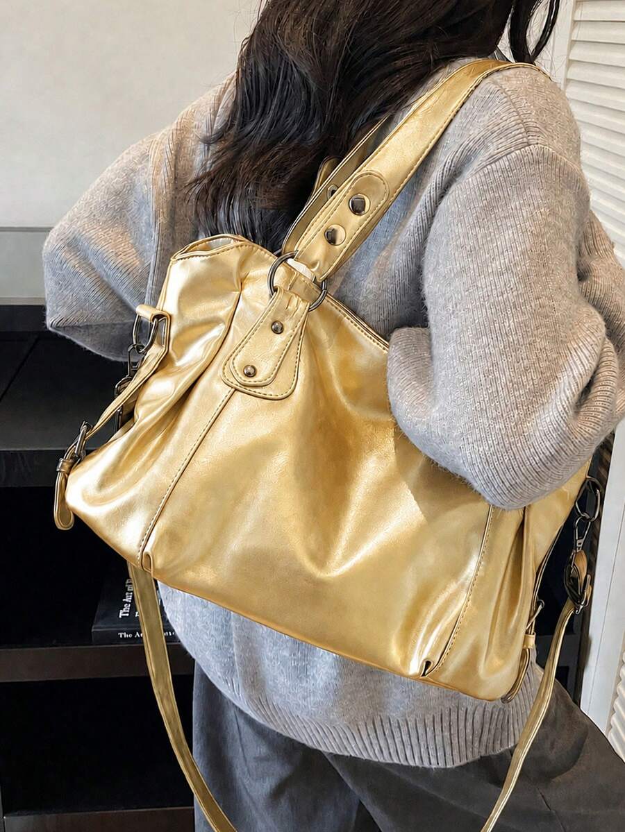 Minimalist Solid Color All-Match Style, Metal Rivet Reinforced Shoulder Strap, With Adjustable Extendable Crossbody Strap. Soft And Relaxed Body, Versatile Style, Can Be Freely Matched With Various Ch