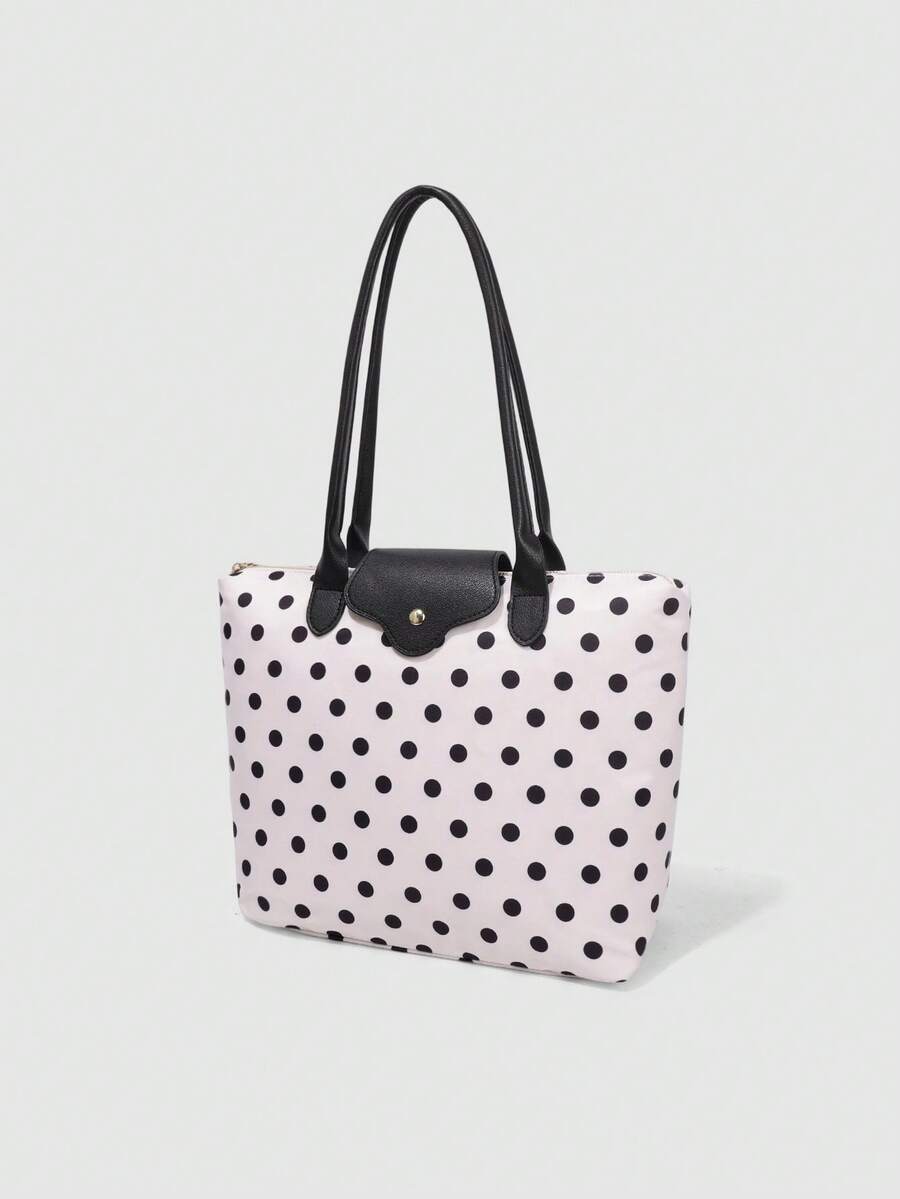 Dedoo Women's Polka Dot Tote Shoulder Bag, Nylon Material With Faux Leather Trim, Large Capacity, Casual Commute Style, Suitable For Women's Daily Shopping, Work, Travel