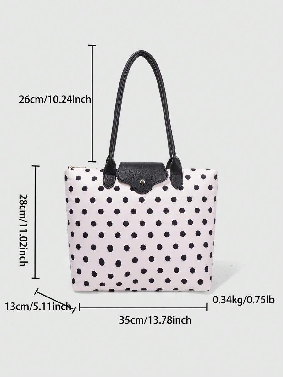 Dedoo Women's Polka Dot Tote Shoulder Bag, Nylon Material With Faux Leather Trim, Large Capacity, Casual Commute Style, Suitable For Women's Daily Shopping, Work, Travel