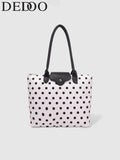 Dedoo Women's Polka Dot Tote Shoulder Bag, Nylon Material With Faux Leather Trim, Large Capacity, Casual Commute Style, Suitable For Women's Daily Shopping, Work, Travel