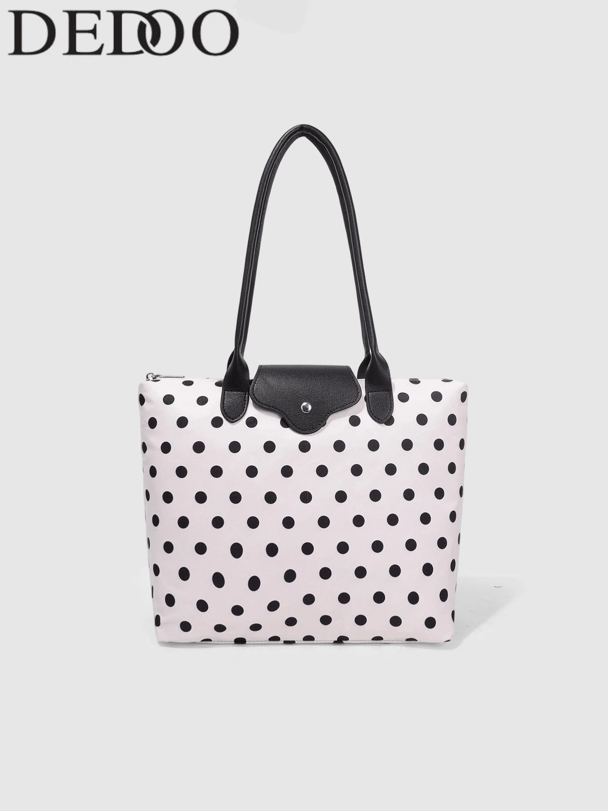 Dedoo Women's Polka Dot Tote Shoulder Bag, Nylon Material With Faux Leather Trim, Large Capacity, Casual Commute Style, Suitable For Women's Daily Shopping, Work, Travel
