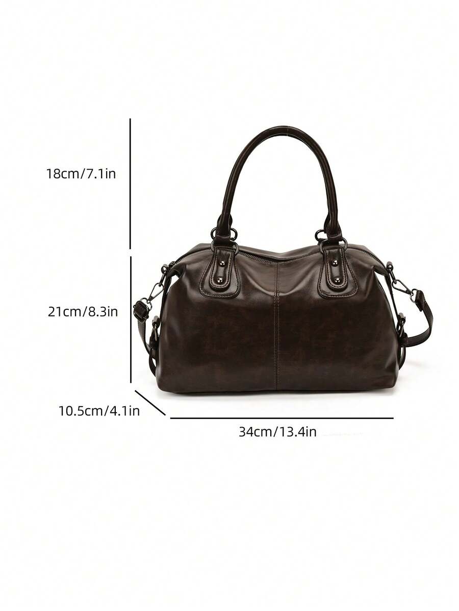 Women Vintage Large Capacity Tote Bag Fashionable Handbag, Detachable Wide Strap Crossbody Boston Shoulder Bag Suitable For Office Shopping Travel