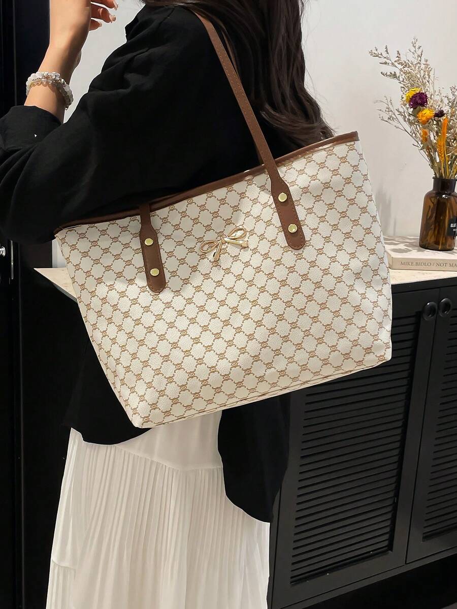 Minimalist Fashion Large Capacity Bowknot New Commuter Tote Bag, Handheld & Shoulder