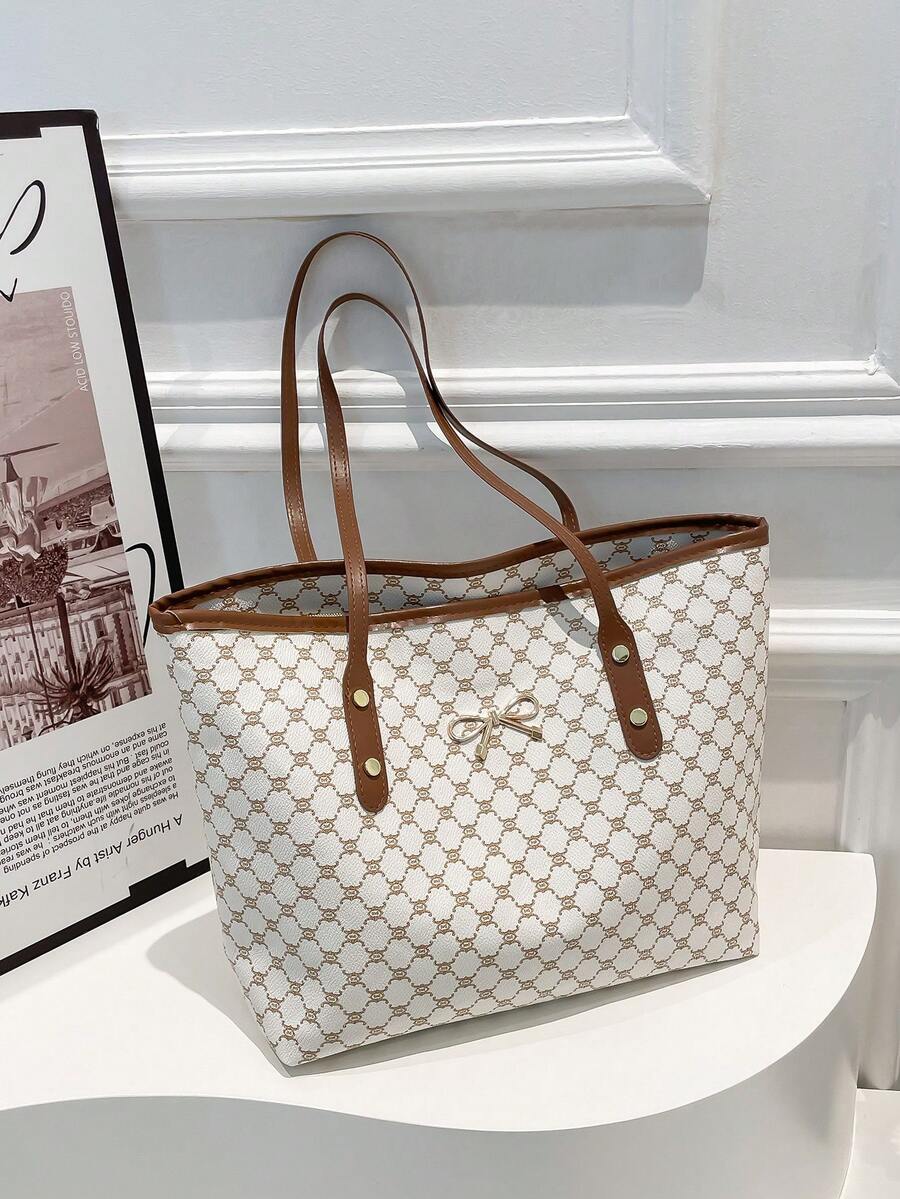Minimalist Fashion Large Capacity Bowknot New Commuter Tote Bag, Handheld & Shoulder