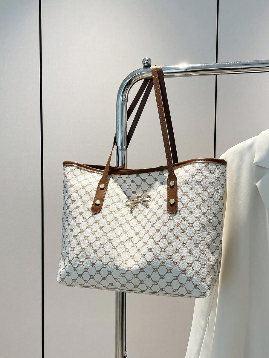 Minimalist Fashion Large Capacity Bowknot New Commuter Tote Bag, Handheld & Shoulder