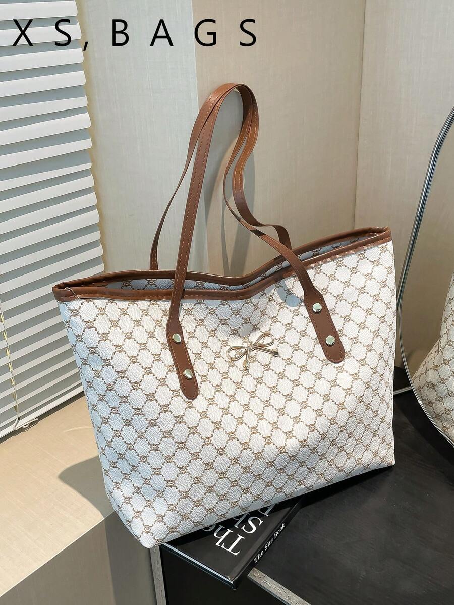 Minimalist Fashion Large Capacity Bowknot New Commuter Tote Bag, Handheld & Shoulder