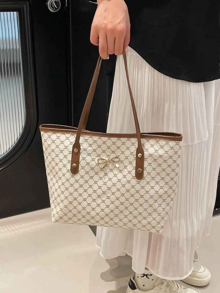 Minimalist Fashion Large Capacity Bowknot New Commuter Tote Bag, Handheld & Shoulder