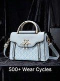 Light Blue Geometric Print Swan Rhinestone Pendant Top Handle Crossbody Bag For