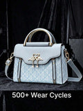Light Blue Geometric Print Swan Rhinestone Pendant Top Handle Crossbody Bag For
