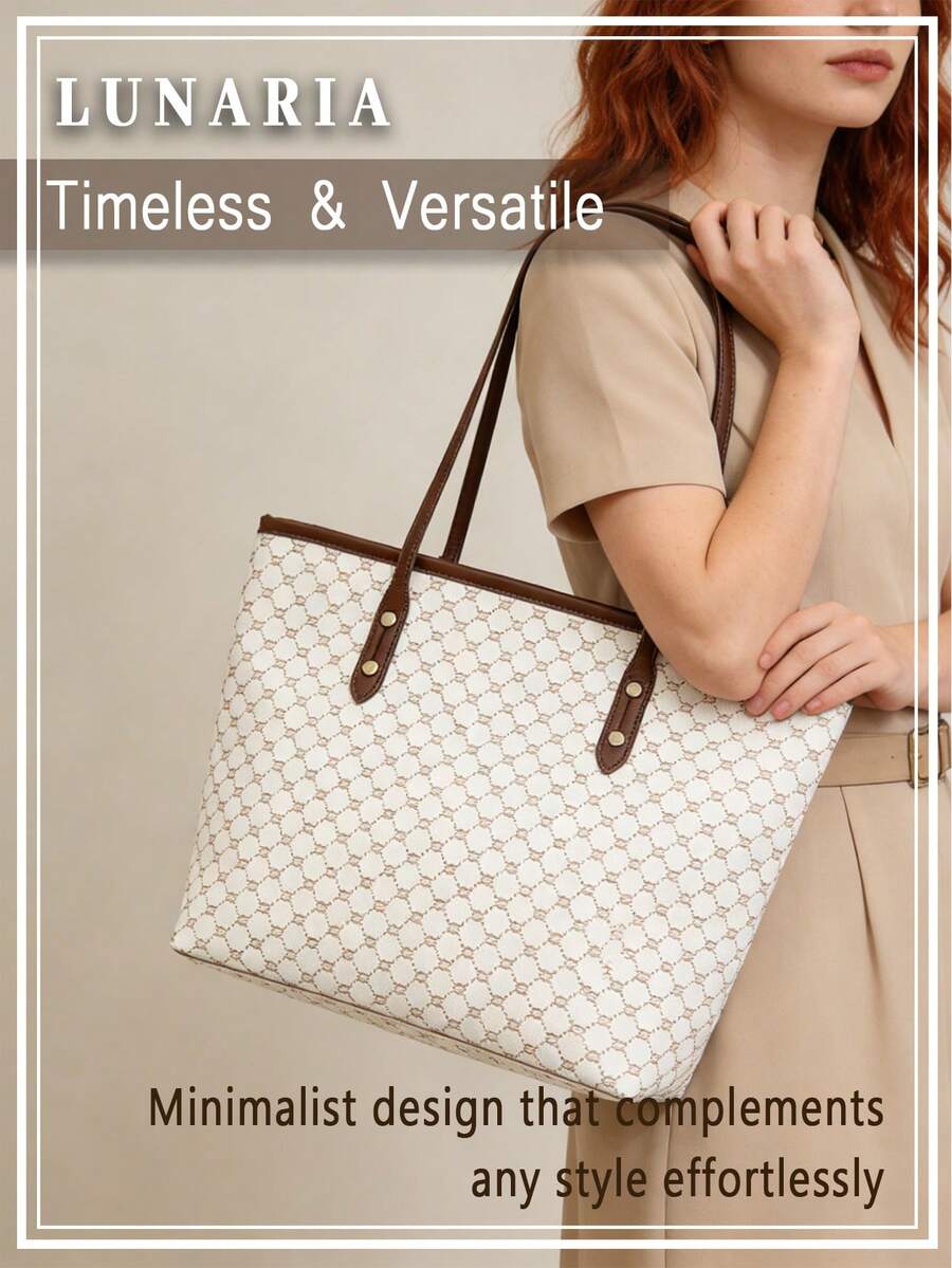 Elegant Modern Tote Bag For Women Top Handle Tote Neutral PU Leather Shoulder Bag Durable Large Capacity Shopping Tote For Everyday Commuting Travel