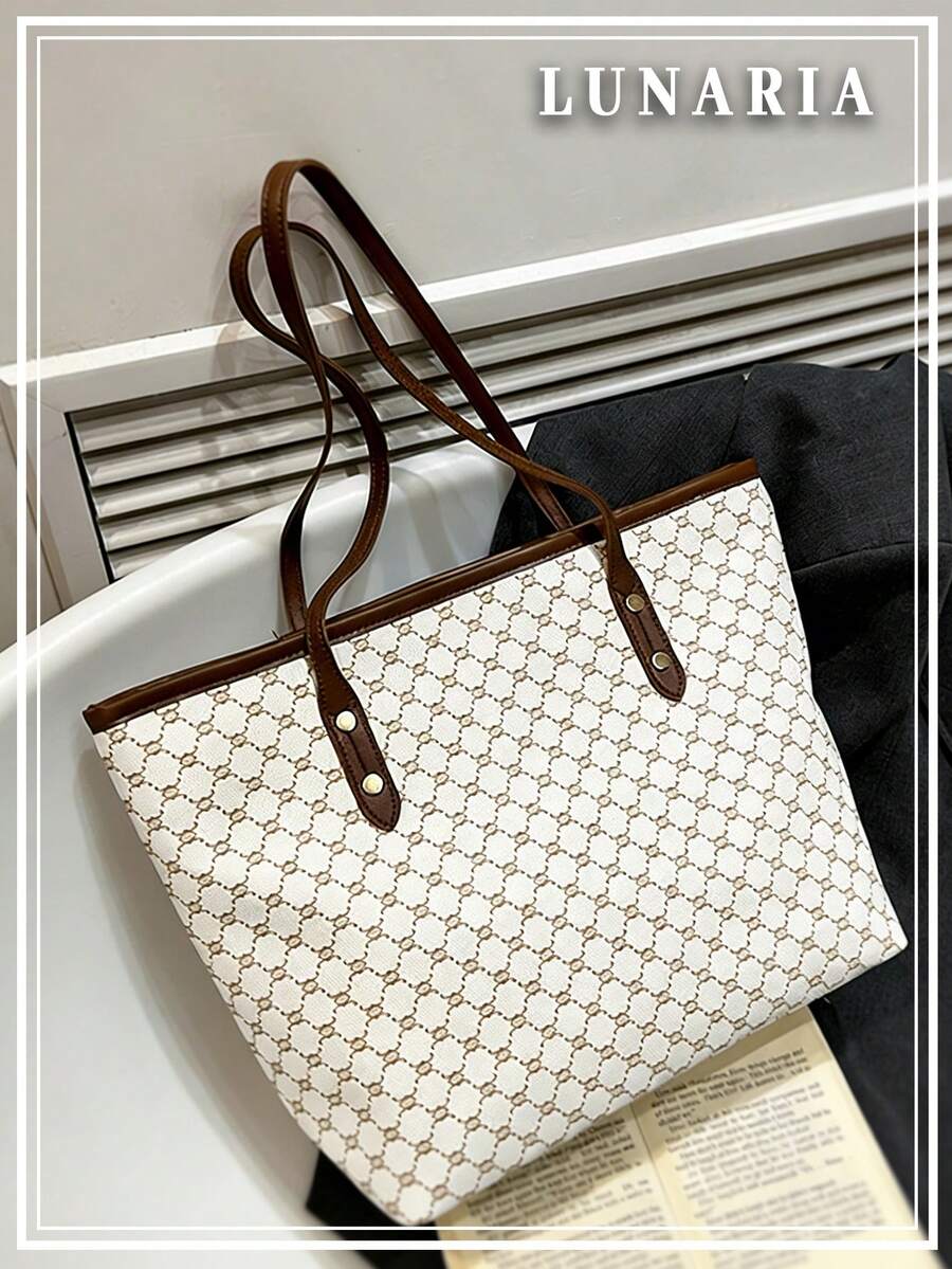 Elegant Modern Tote Bag For Women Top Handle Tote Neutral PU Leather Shoulder Bag Durable Large Capacity Shopping Tote For Everyday Commuting Travel