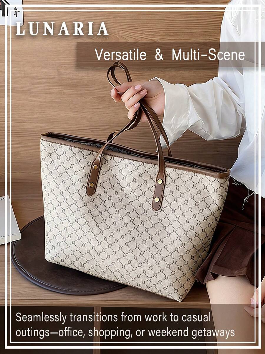 Elegant Modern Tote Bag For Women Top Handle Tote Neutral PU Leather Shoulder Bag Durable Large Capacity Shopping Tote For Everyday Commuting Travel