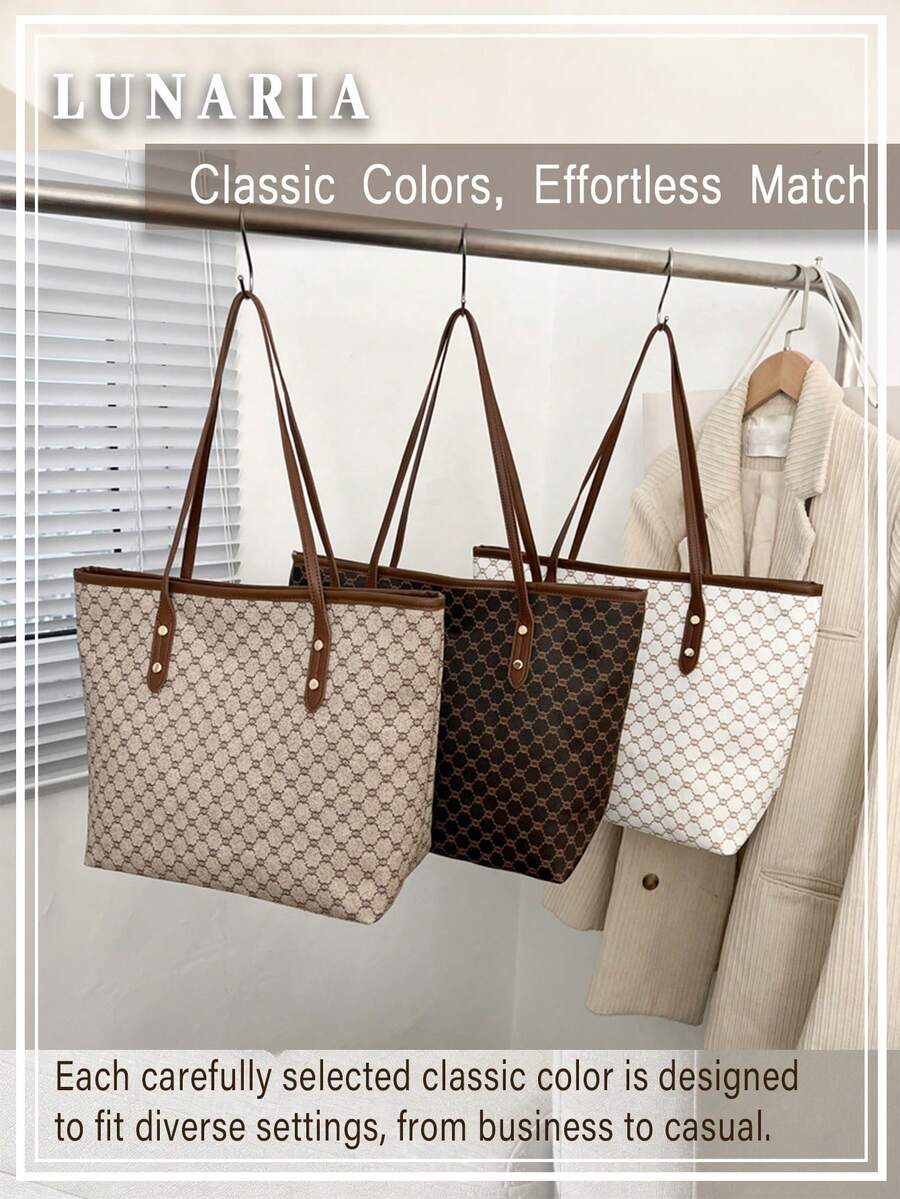 Elegant Modern Tote Bag For Women Top Handle Tote Neutral PU Leather Shoulder Bag Durable Large Capacity Shopping Tote For Everyday Commuting Travel