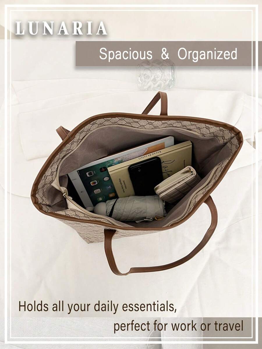Elegant Modern Tote Bag For Women Top Handle Tote Neutral PU Leather Shoulder Bag Durable Large Capacity Shopping Tote For Everyday Commuting Travel
