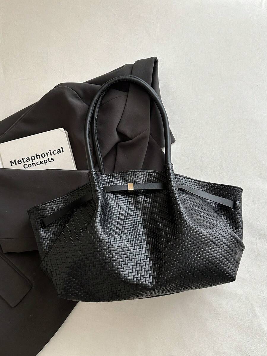 1pc Vintage Women's Casual Fashion Large Capacity Versatile Underarm Shoulder Bag, New Commuter Office Handbag, Solid Color Buckle Closure Lychee Texture Strap Decor, Suitable For Outings, Shopping, T