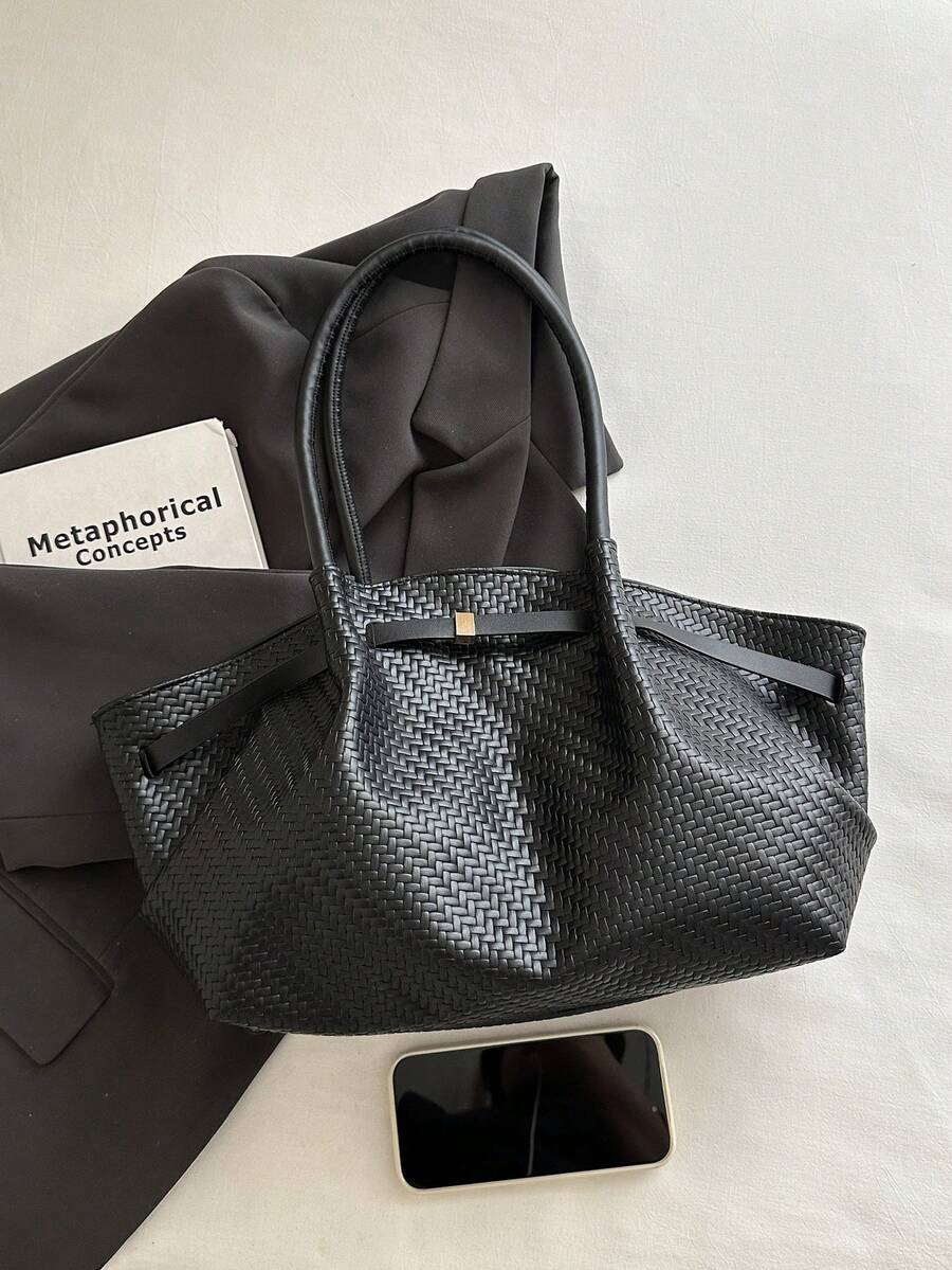 1pc Vintage Women's Casual Fashion Large Capacity Versatile Underarm Shoulder Bag, New Commuter Office Handbag, Solid Color Buckle Closure Lychee Texture Strap Decor, Suitable For Outings, Shopping, T