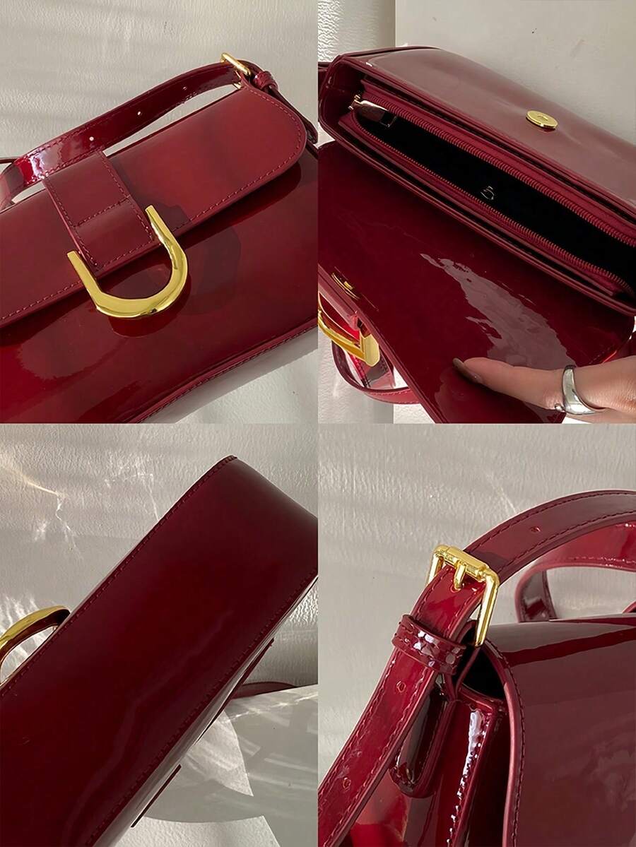 Small Shoulder Bag For Women,Crossbody Purses,Tote Handbag Hobo Purse,Lightweight Business Casual Flip-Cover Square Bag,Artificial Patent Leather Bag.