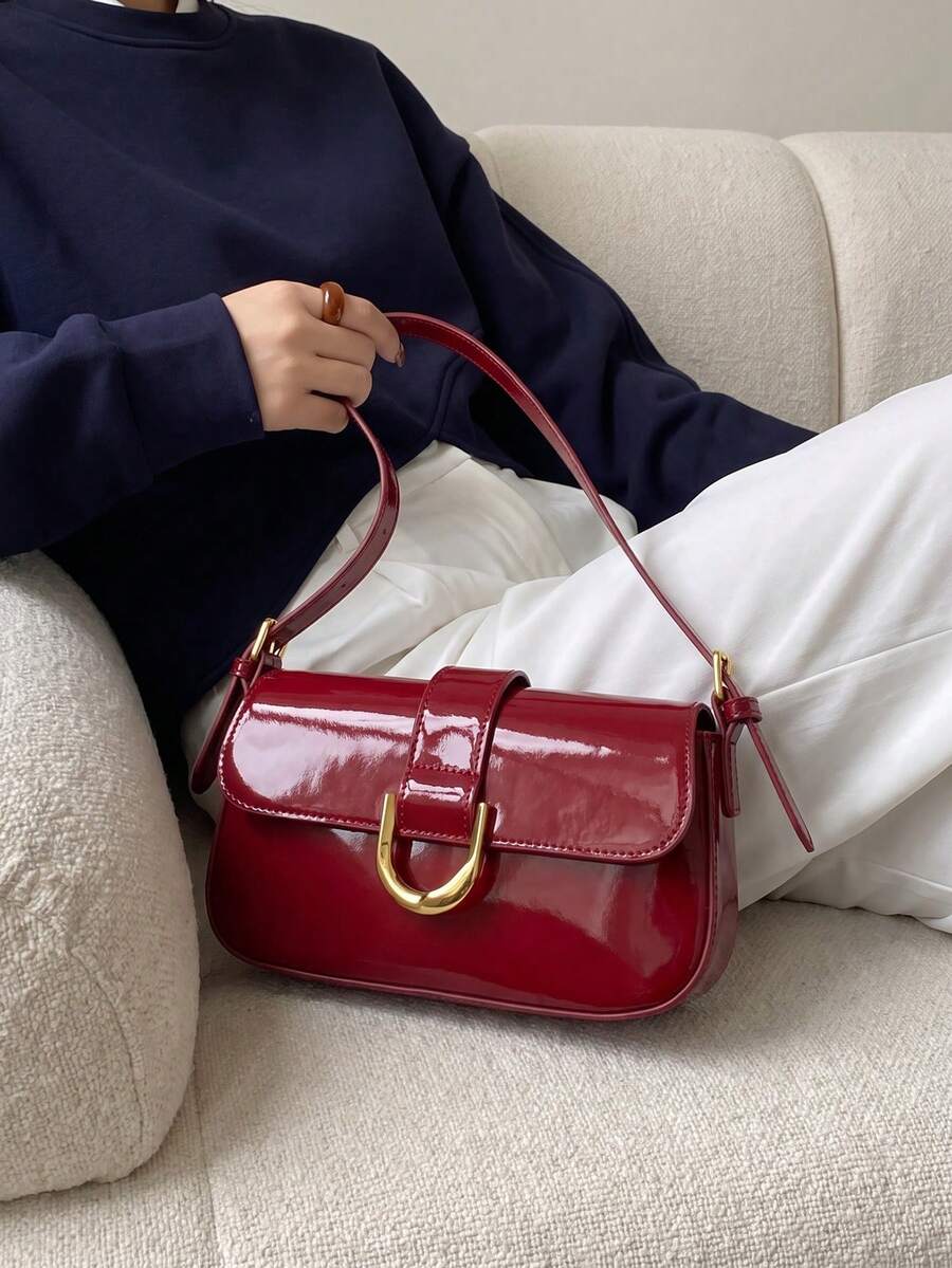 Small Shoulder Bag For Women,Crossbody Purses,Tote Handbag Hobo Purse,Lightweight Business Casual Flip-Cover Square Bag,Artificial Patent Leather Bag.