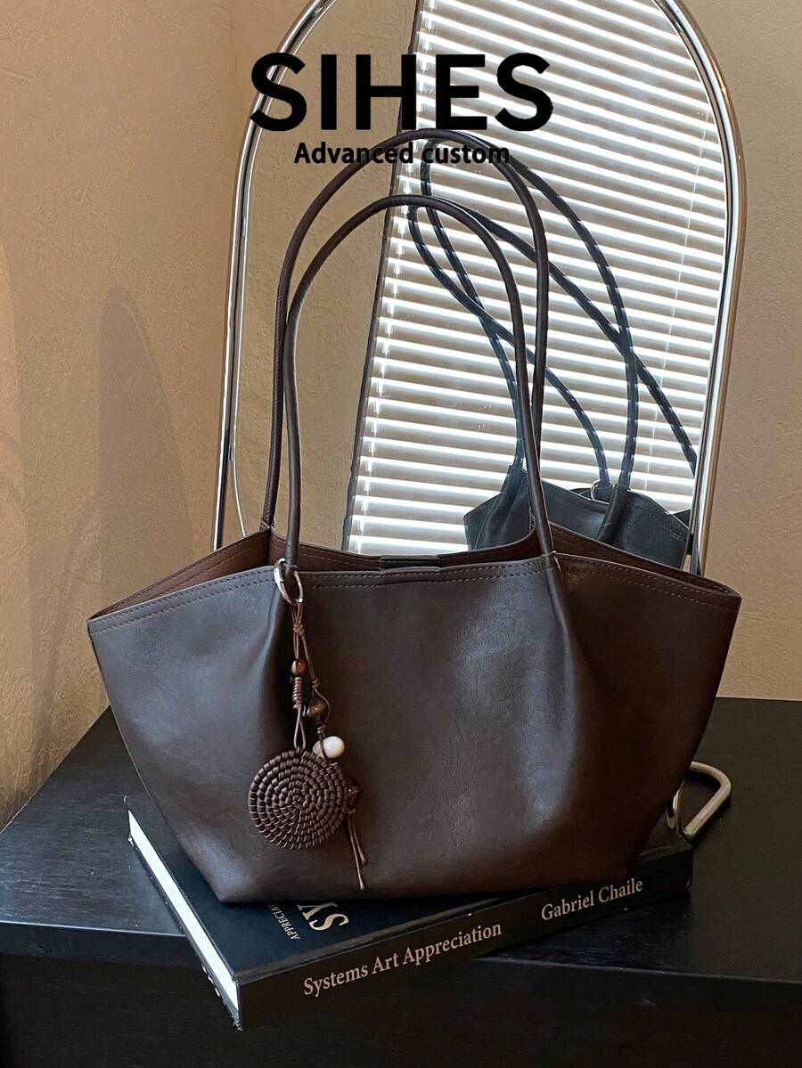 1pc Solid Color PU Leather New Women's Backpack, Shoulder Bag, Fashionable Large Capacity Tote Bag, Suitable For Commuting, Shopping, Dating