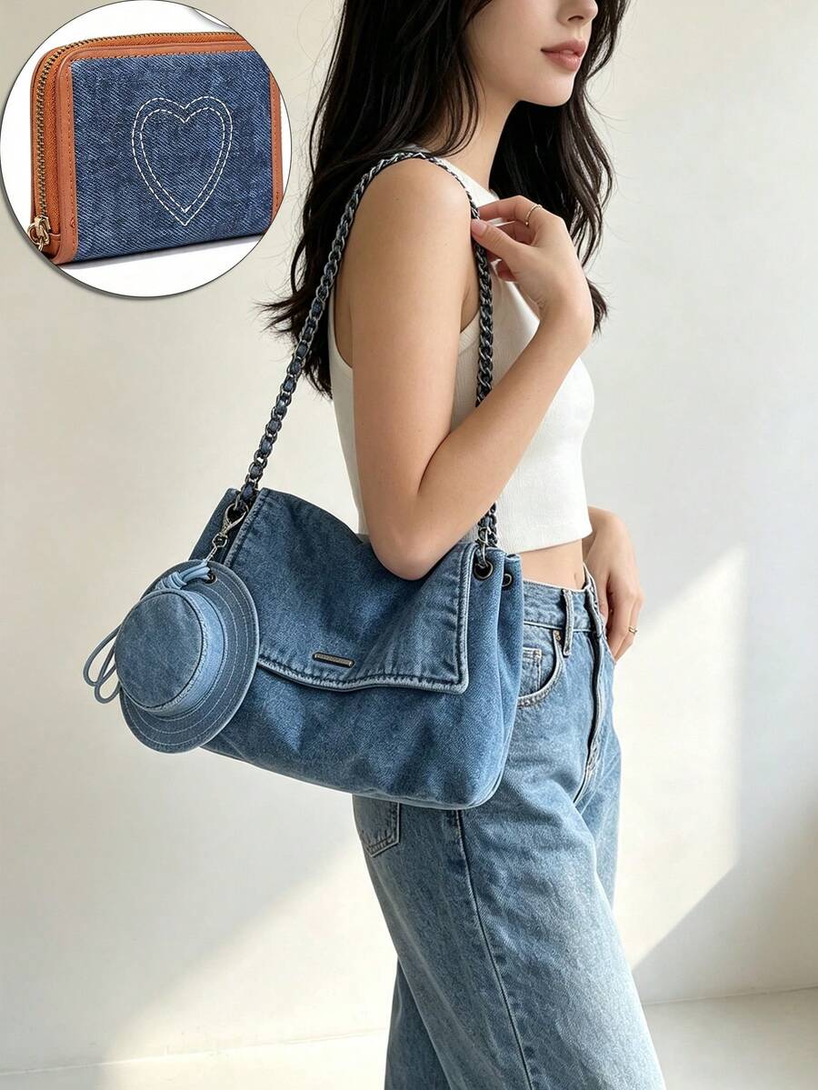Y2k Denim Tote Bag For Women- Large Capacity Convertible Shoulder & Crossbody Bag Tote Bag Cowgirl Core Vintage Jeans Bag For Date Travel Essential